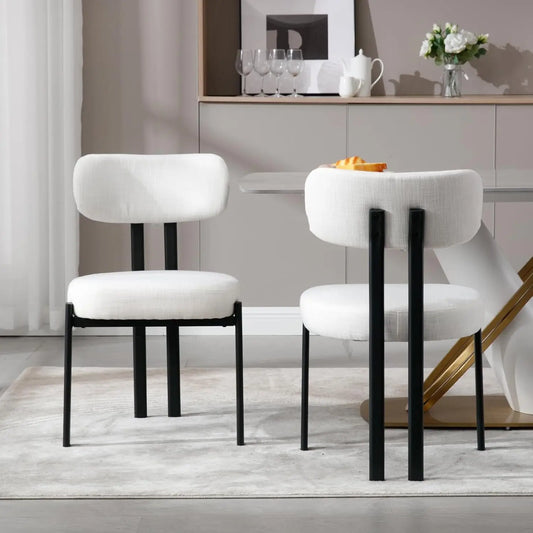 Khaki Dining Chairs Set of 2, Chenille Upholstered Kitchen Chairs with Open Back, Modern Armless Side Chairs with Metal Legs