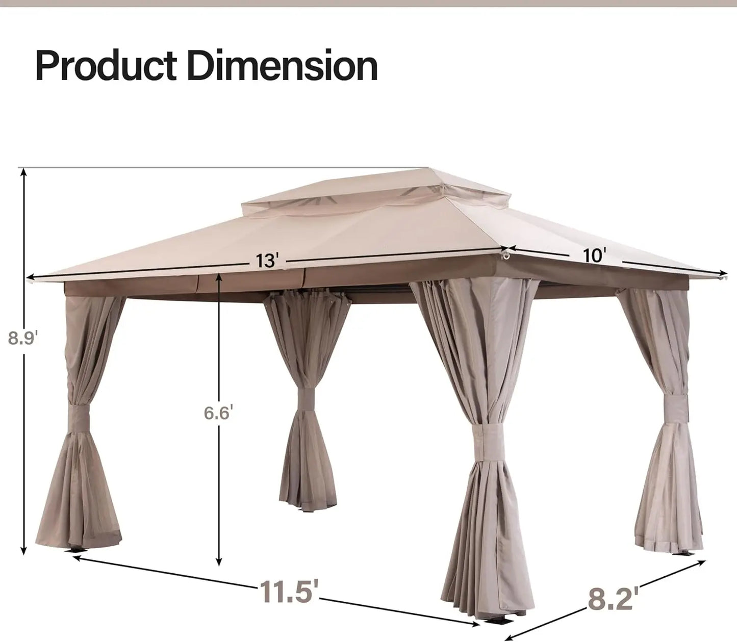 Outdoor Patio Gazebo 10'x13' with Expansion Bolts, Heavy Duty Gazebos Shelter Party Tent with Double Roofs, Mosquito Nets