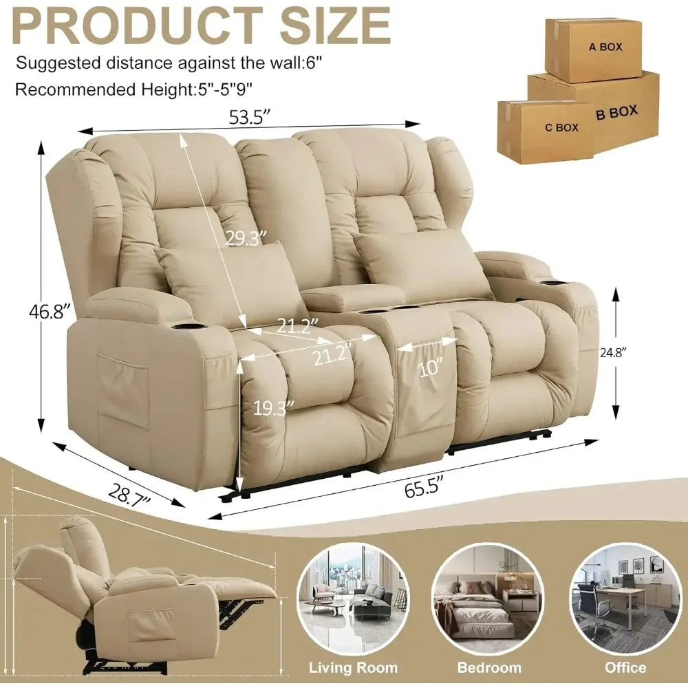 65.5-inch Double Sofa Lounge Chair and Console, Wall Mounted Lounge Chair, Home Theater Seat