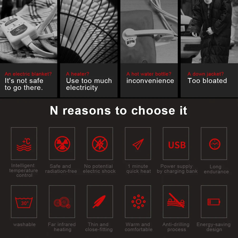 USB Heated Vest Winter Outdoor Warm Vest Electric Heating Thermal Warm Clothes for Men and Women Outdoor Skiing Hiking