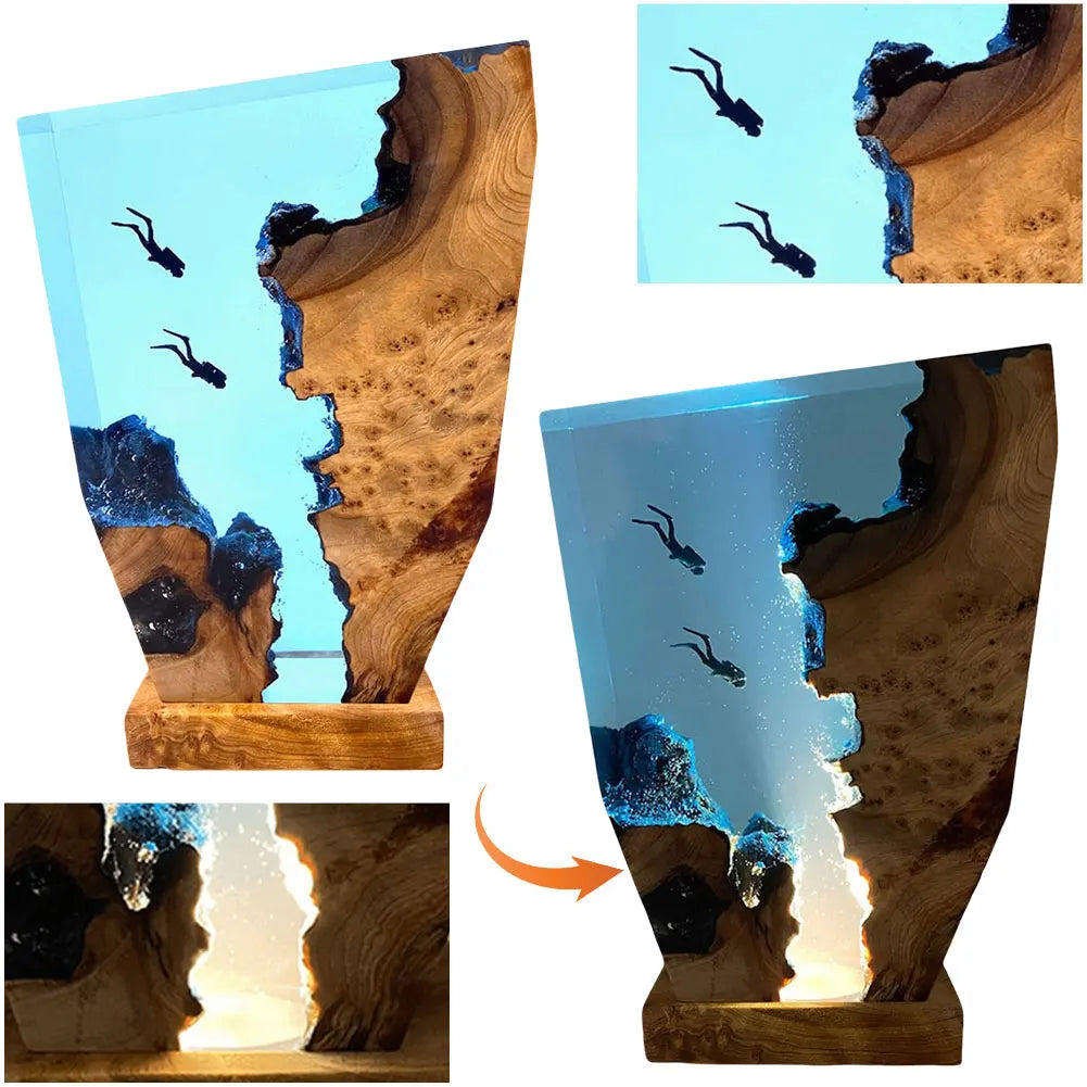 Diving Cave Exploration Theme Night Light USB Charge Deep Sea Diver Night Light Table Decoration Lamp Bedroom Office Desk Decor