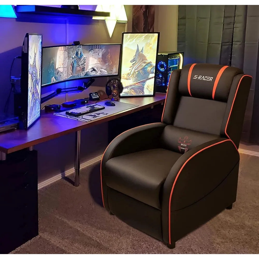 Ergonomic PU Leather Gaming Recliner Chair with Massage, Comfortable for Living Room, Single Sofa Recliner for Home, Racing Styl