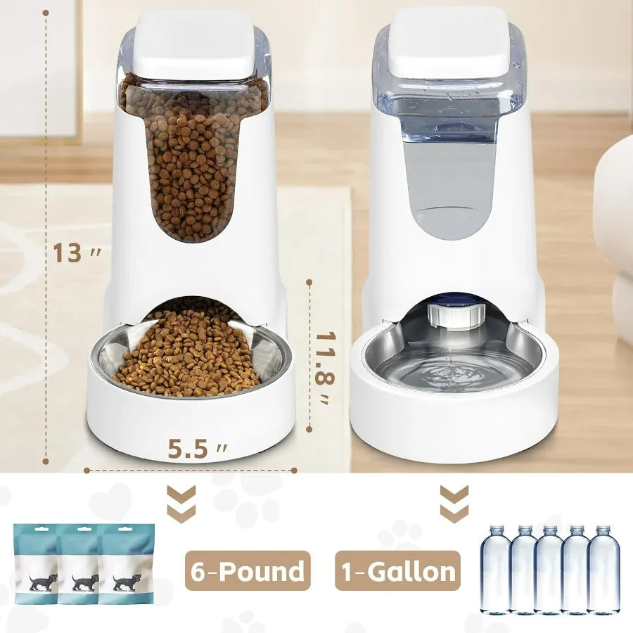 Automatic Cat Feeder and Water Dispenser with Stainless Steel Bowl for Small and Medium Pets Gravityfed Food and Waterer System