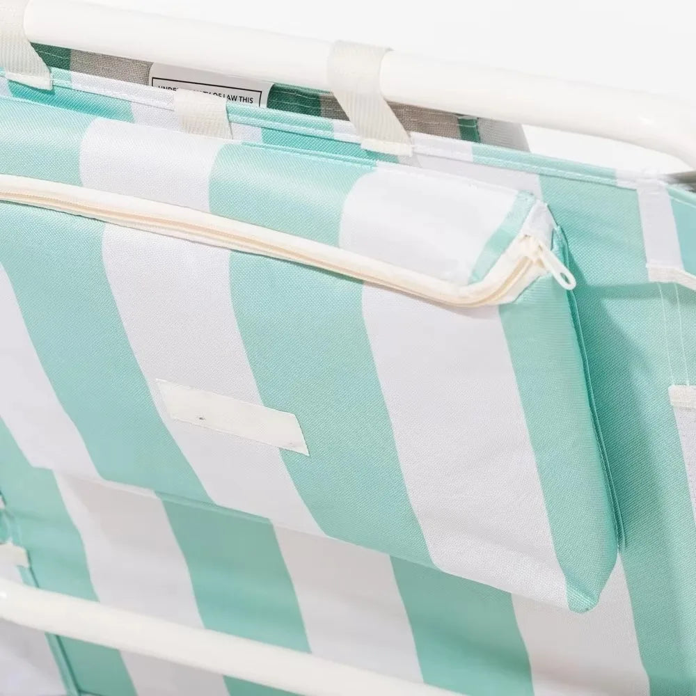 Backpack Beach Chair Lay Flat Reclining, Lightweight & Portable, Insulated Cooler Pocket, Last Mango Green Stripe