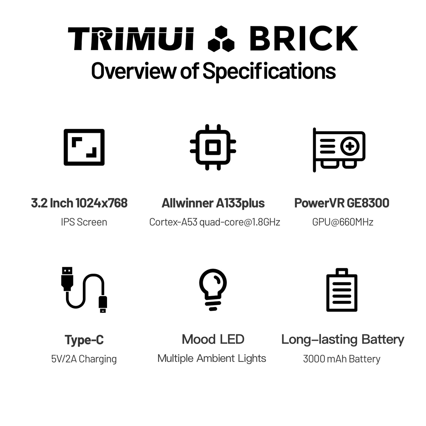 Trimui Brick Retro Handheld Gaming Console - 3.2-Inch HD IPS Screen, Allwinner A133P Chip, Supports Up to 1TB Expansion