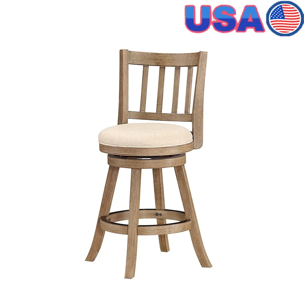 Eco-Friendly Rubberwood Swivel Bar Stool with Plush Foam Cushion Linen Upholstery Kitchen Dining Room Bar Use