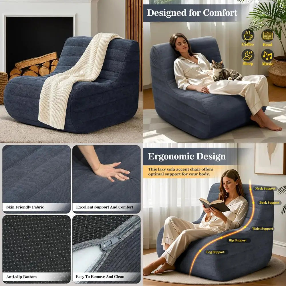 Bean Bag Chair, Fireside Bean Bags Lazy Sofa Sack, Big Beanbag Chair Floor Couch, Memory Foam Lounge Chair for Bedroom, Living R