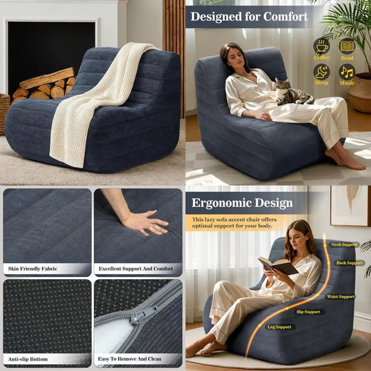 Bean Bag Chair, Fireside Bean Bags Lazy Sofa Sack, Big Beanbag Chair Floor Couch, Memory Foam Lounge Chair for Bedroom, Living R