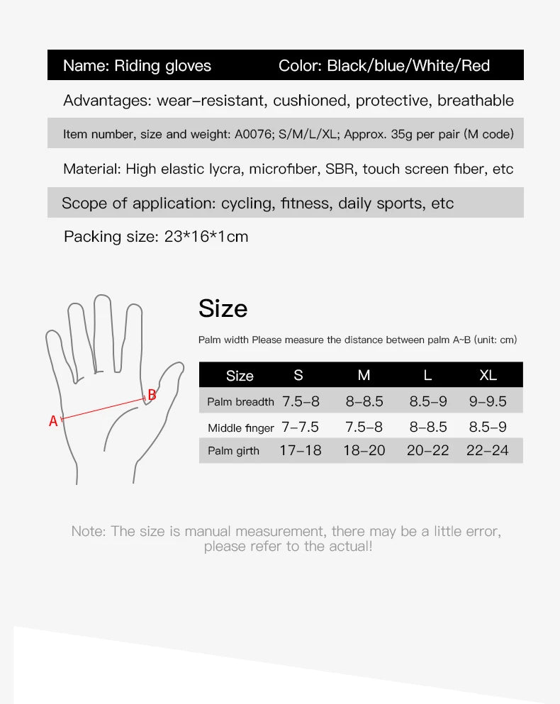 Spring Touch Screen Fingers Gloves Shockproof Gel Sports Cycling Gloves MTB Road Bike Riding Racing Women Men Bicycle Gloves
