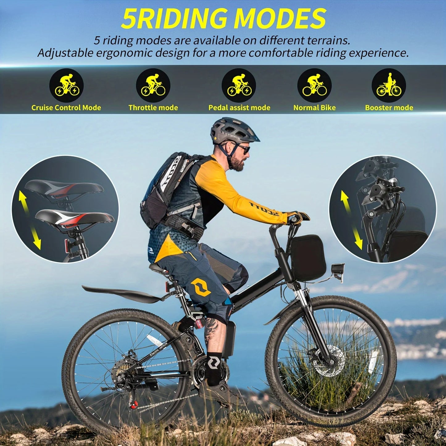 Vivi M026TGB 26" Folding Electric Bike for Adults, with 500W Motor,48V 20MPH Removable Battery, Up to 50Miles Range