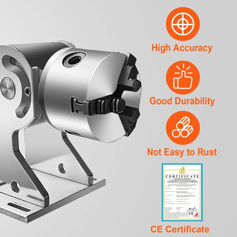 SIHAO 3 Claws Rotary Axis for Fiber Laser Marking Machine – 80mm Max Rotation Diameter Engraving Rotary Device for Nameplates