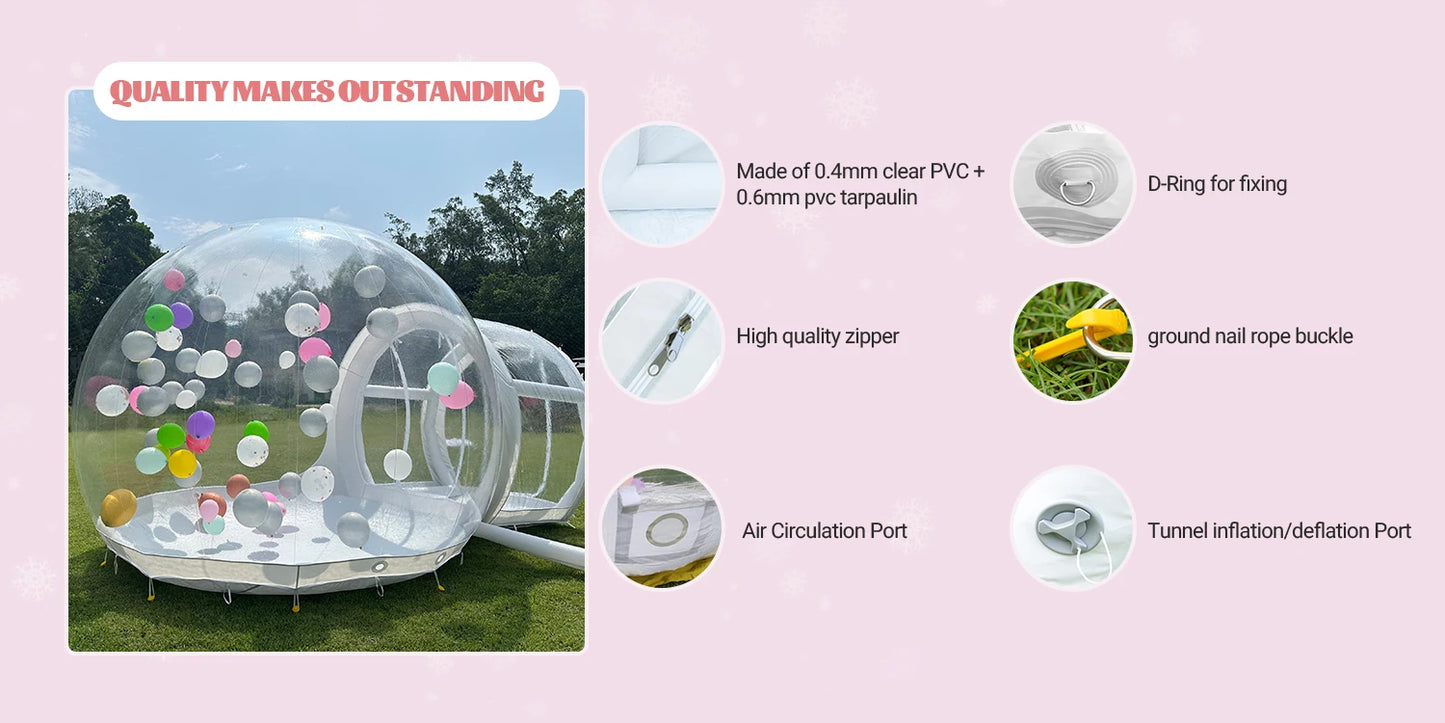 Inflatable 3M 10FT PVC Bubble House Inflatable Chlidren Toys Outdoor Commerical Castle With 750W Air Blower 100 balloons