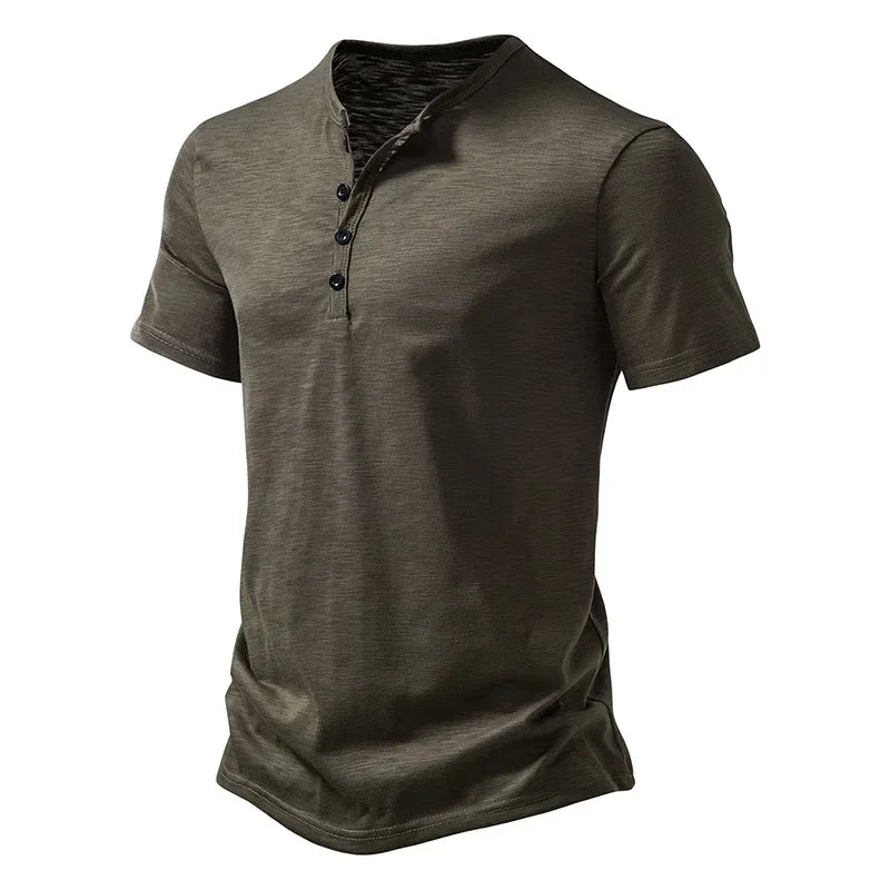 Henley Collar Summer Men Casual Solid Color Short Sleeve T Shirt for Men Polo men High QualityMens T Shirts