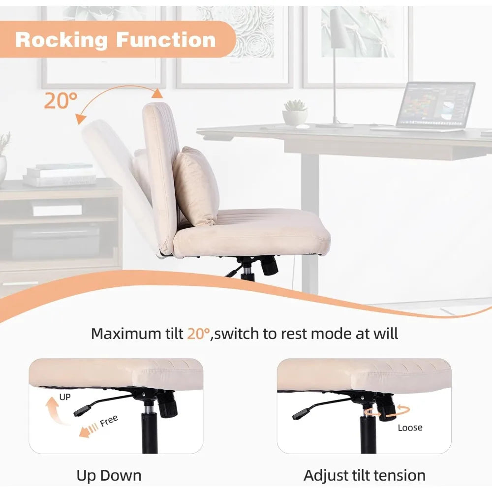 Criss Cross Chair, Office Chair Cross Legged with Wheels, Armless Office Chair, Velvet Desk Chairs with Wheels for Home Office,