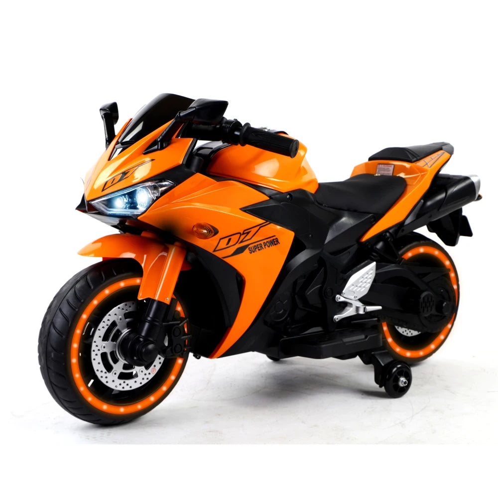 Young Rider 12V7AH Electric Motorcycle - Training Wheels, Hand Drive Throttle & Cool Light-Up Wheels for Kids 3-6 Years