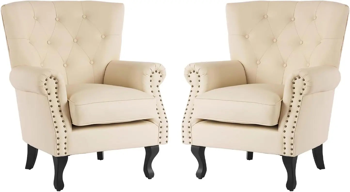 PU Leather Accent Chair, Modern Armchair Living Room Chair, Upholstered Club Chair with Rivet Trim,Mid-Century Sofa Chair