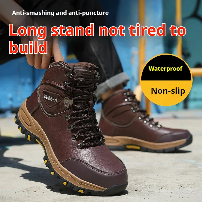 High Top Men Work Shoes Anti-Puncture Anti-smash Work Sneakers Slip Resistant Comfortable Soft Water Resistant Work Hiking Boots
