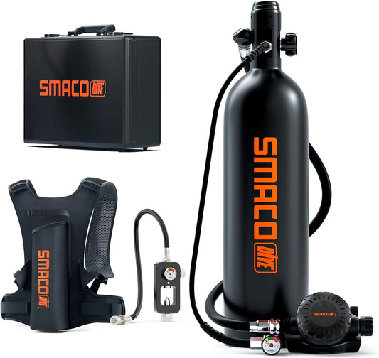 SMACO Scuba Diving Lung Tank, Mini 1.9L Portable Scuba Tank, 3000 PSI Emergency Air Supply, Up to 35 Minutes Dive Time Backup