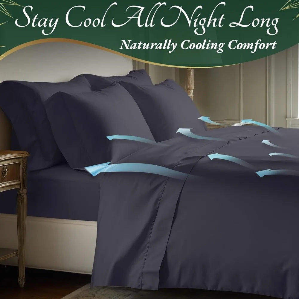 DECOLURE 100% Viscose Derived from Bamboo Sheets King Size 6pcs - Ultra Soft & Luxuriously Cooling, 17 Deep Pocket, Double Stitc