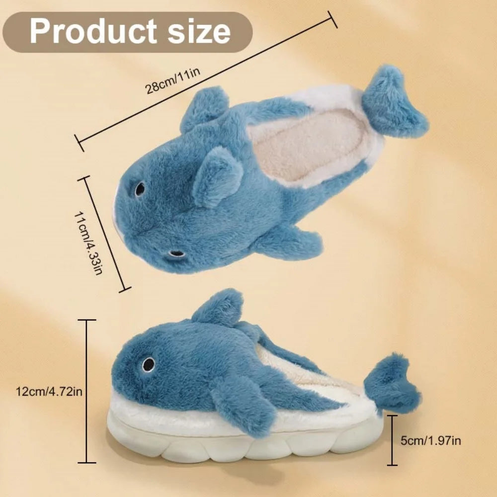 Soft Plush Sharky Slides For Wome&Men,Whale Shark Fuzzy Slippers With Anti-Skid Winter Cute Couple House Slippers Christmas Gift