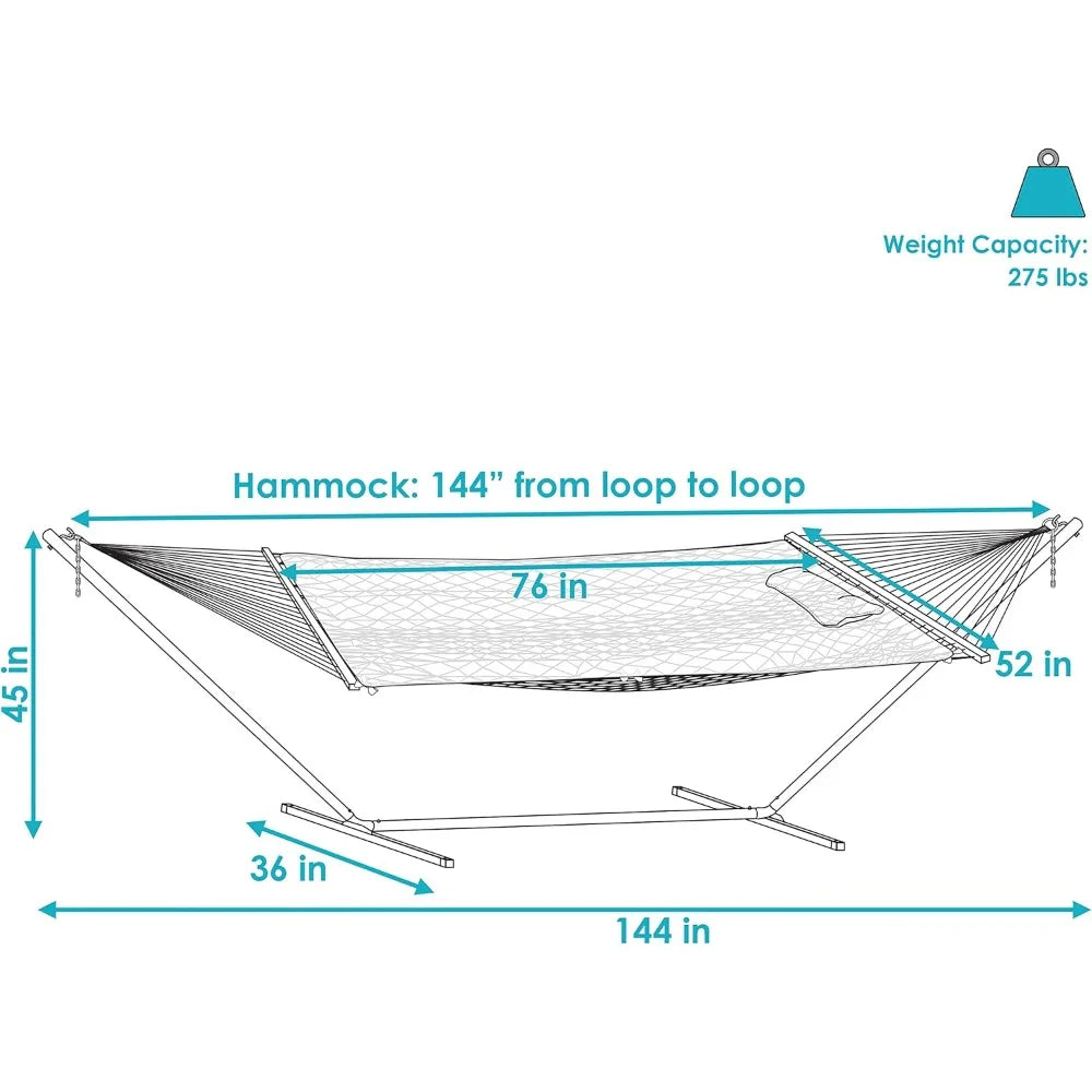 Rope Hammock with 12-Foot Stand and Hammock Pad - 275-Pound Capacity