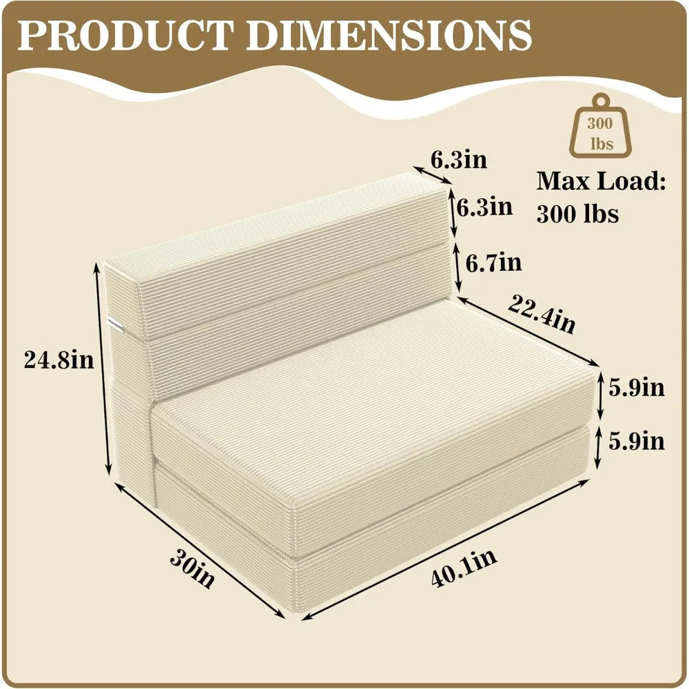 Memory Foam Sofa Bed, Convertible Futon Couch with Back Support, Foldable Floor Mattress Sleeper Chair for Living Room