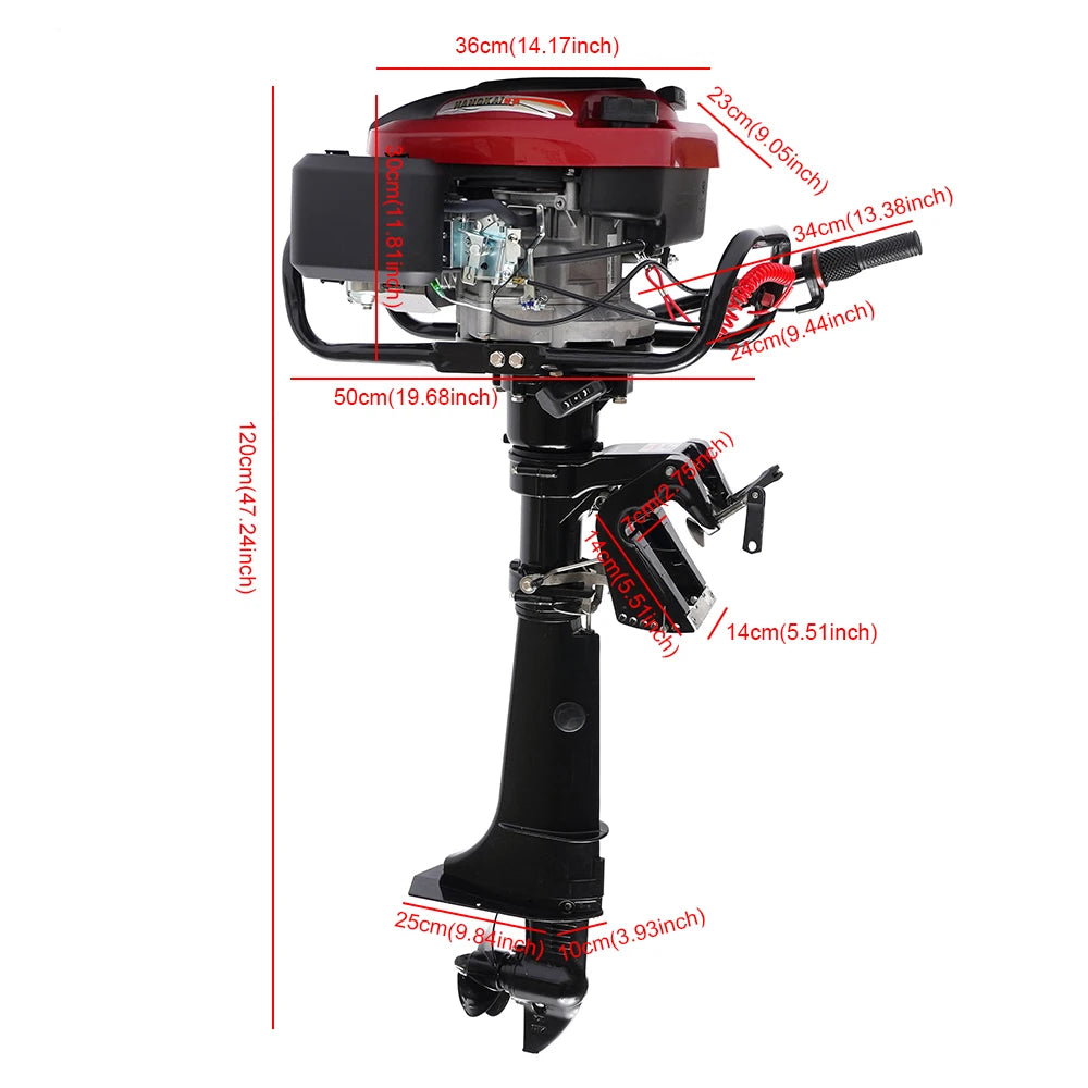 4-Stroke 7HP 196CC Outboard Motor Air Cooling Engine CDI System with Long Shaft