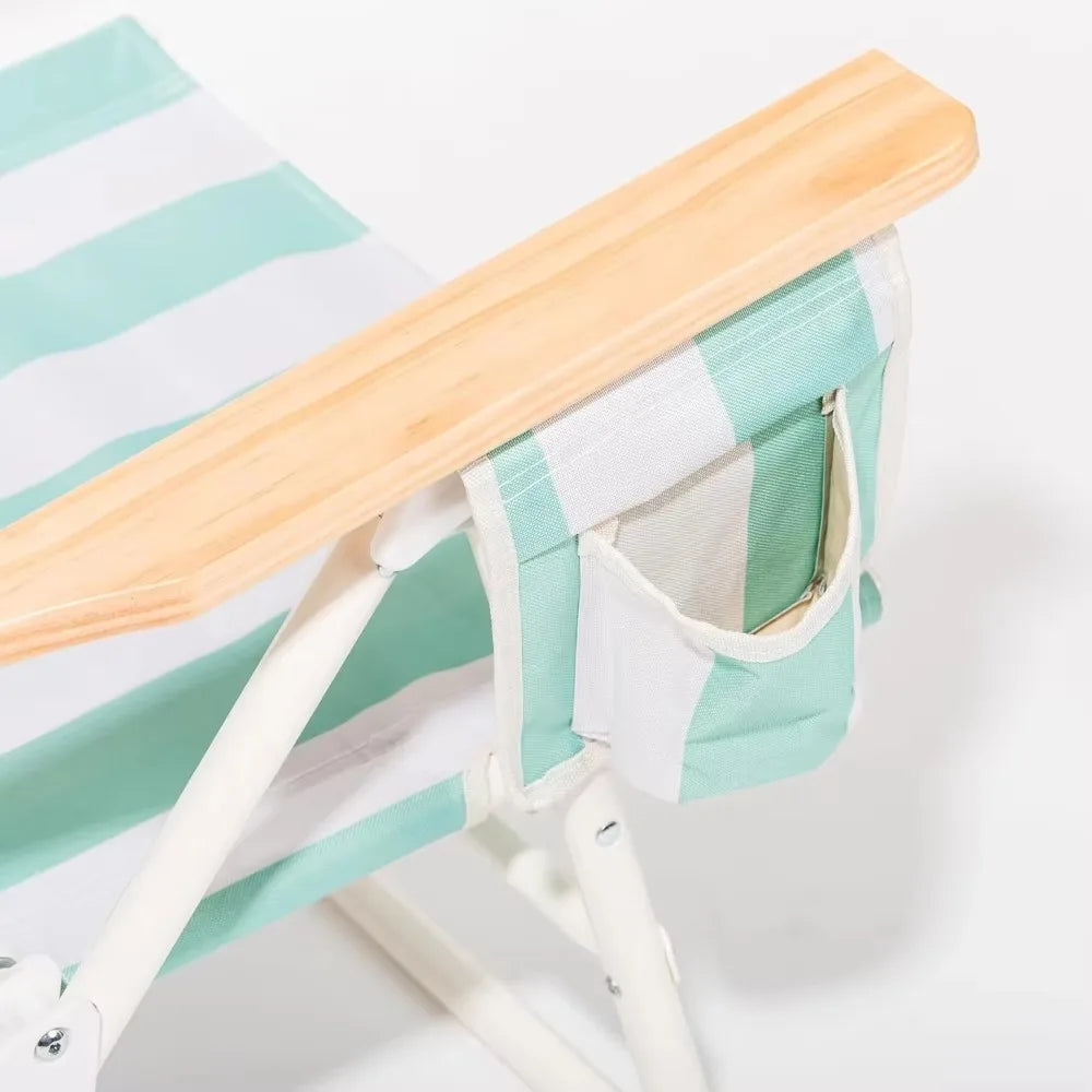 Backpack Beach Chair Lay Flat Reclining, Lightweight & Portable, Insulated Cooler Pocket, Last Mango Green Stripe
