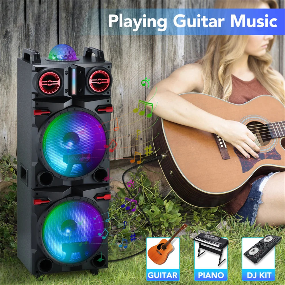 9000W Portable Bluetooth Speaker Heavy Bass Sound System Party Dual10" Subwoofer Led Light Rechargeable Loud Dj Speaker