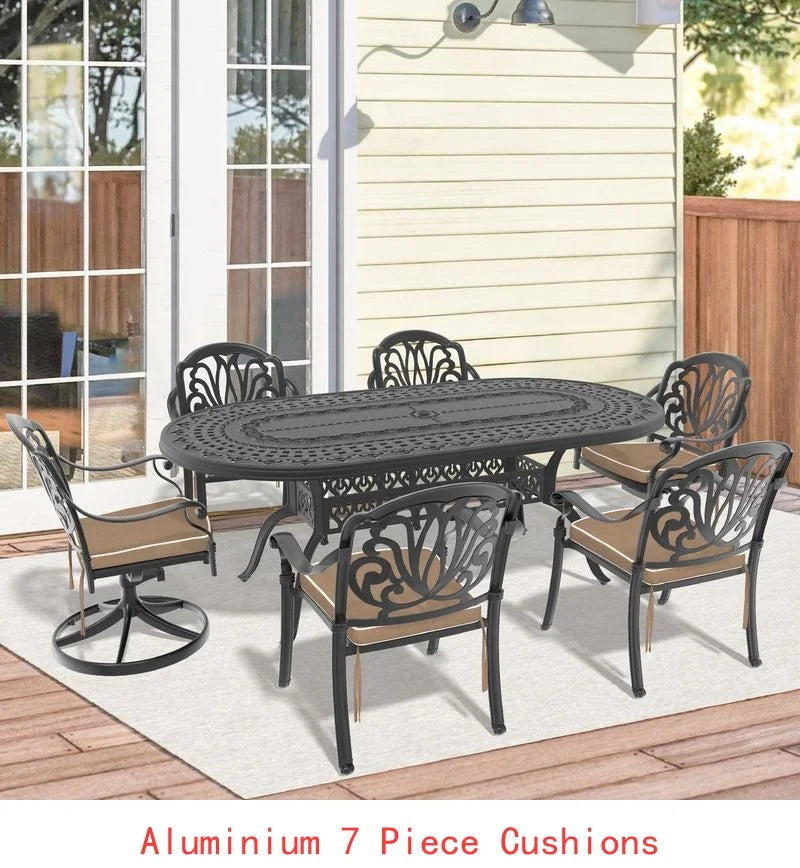 9-Piece Outdoor Dining Set, All-Weather Cast Aluminum Furniture, Black Frame
