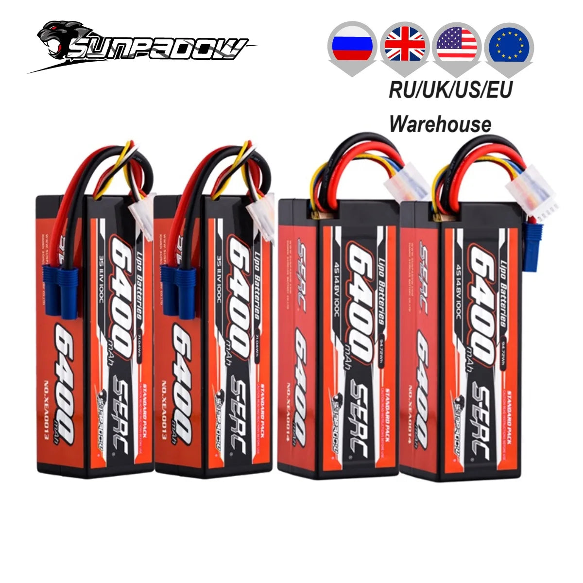 SUNPADOW 2S 3S 4S Lipo Battery for 6400mAh 7.4V 11.1 EC5 Plug 100C for RC Car Plane DJI Truck Tank Buggy Racing Boat Models 2pcs