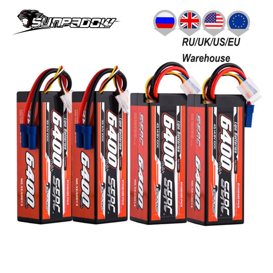 SUNPADOW 2S 3S 4S Lipo Battery for 6400mAh 7.4V 11.1 EC5 Plug 100C for RC Car Plane DJI Truck Tank Buggy Racing Boat Models 2pcs
