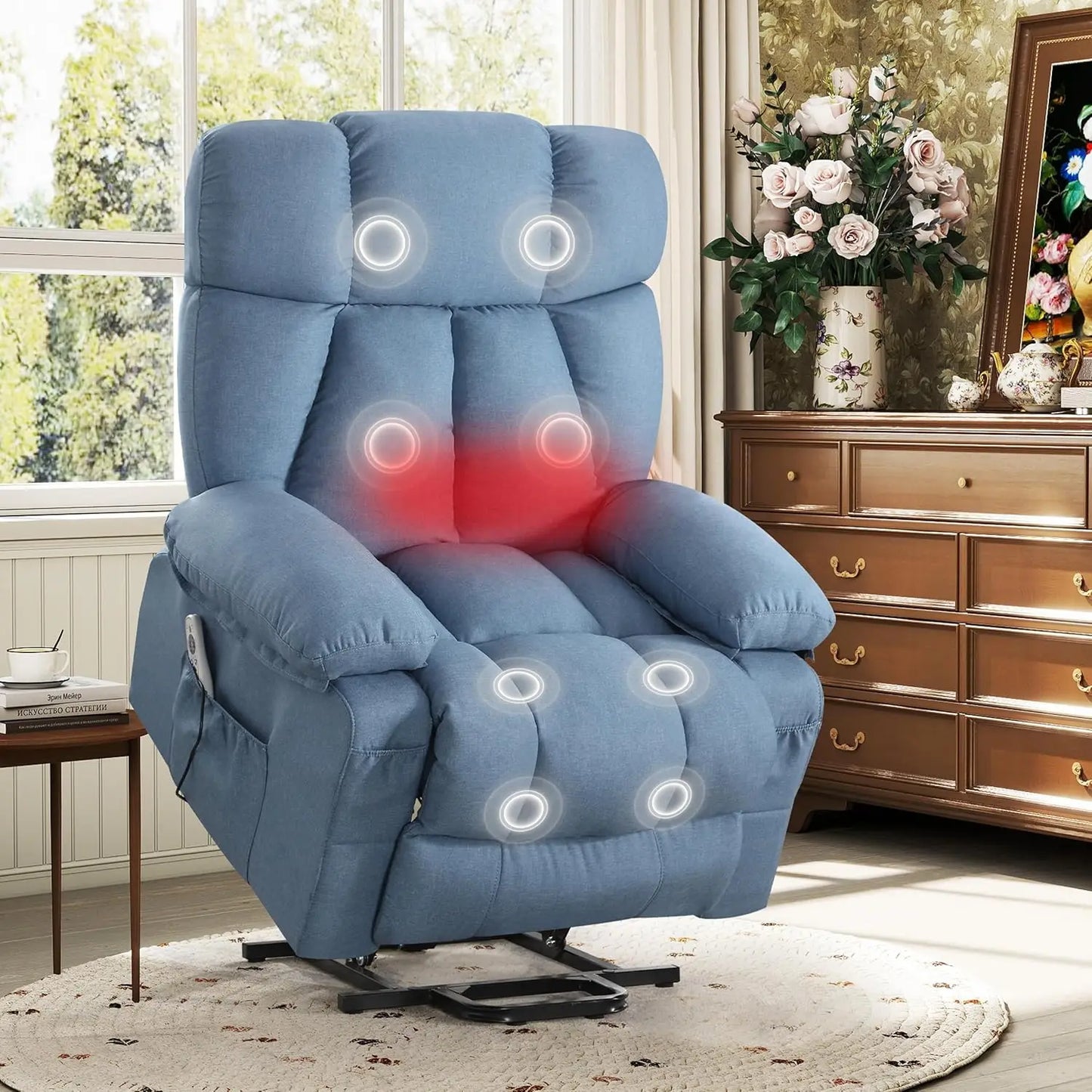 Oversized Power Lift Recliner Chair with Vibration Massage&Heat for Elderly,Classic Upholstered Breathable Fabric Lounge Chair w