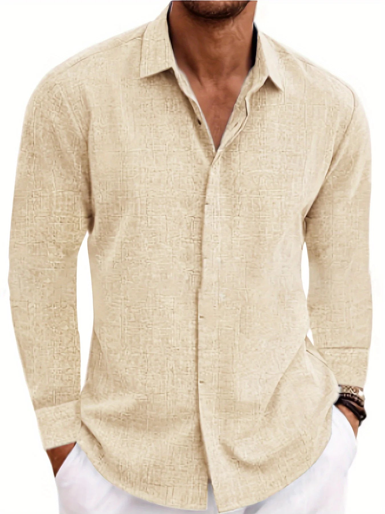 Men's Linen Long-sleeved T-shirt Loose Undershirt Solid Color Long-sleeved Cotton And Linen Shirt Men's Shirt