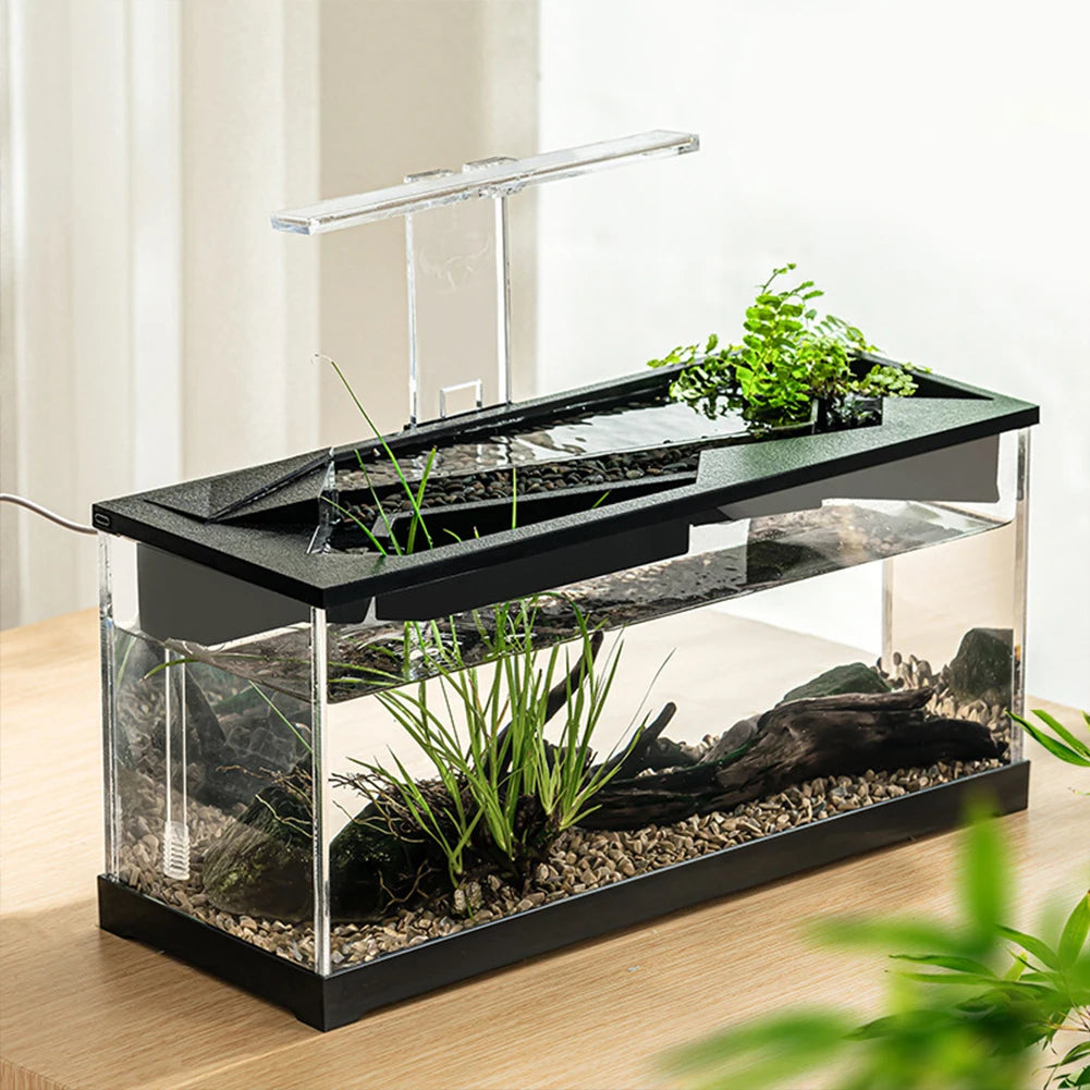 Desktop Fish Tanks High Transparency Acrylic Rectangular for Shrimp Small Fish Guppy Room&Office Desktop Decor with Pump + Light