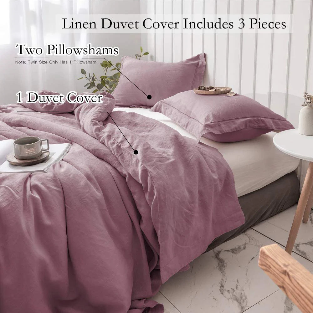 Simple&Opulence 100% Linen Bedding Set 3Pcs Washed Comforter Boho Breathable Queen King Size Duvet Cover Bed Sheet Pillow Shams