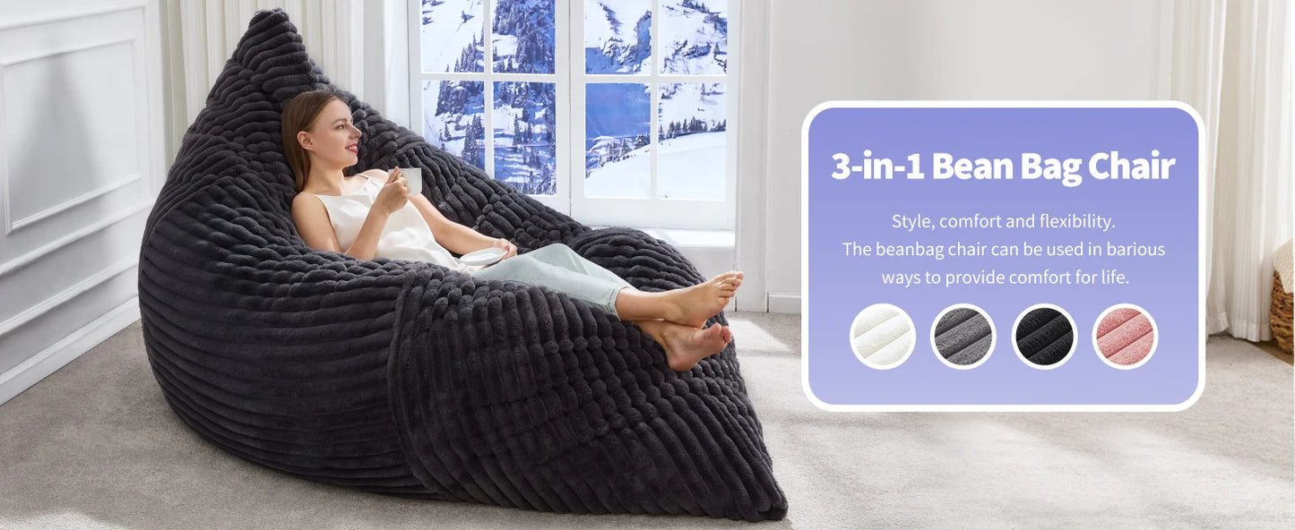 3 in 1 Bean Bag Chair Giant Bean Bag Chairs Convertible Bean Bag Floor Cushion with Machine Washable Cover, Beanbag Chairs