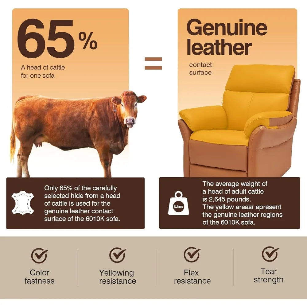 Italian Crafted Top Grain Leather Recliner Chair, Wall-Hugging Design for Living Rooms