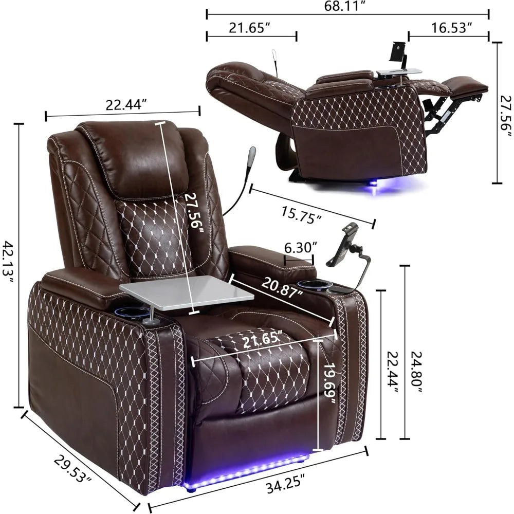 Power Zero Gravity Recliner Chair for Adults Breathable Leather Electric Recliners Adjustable Home Theater Seating with Smart
