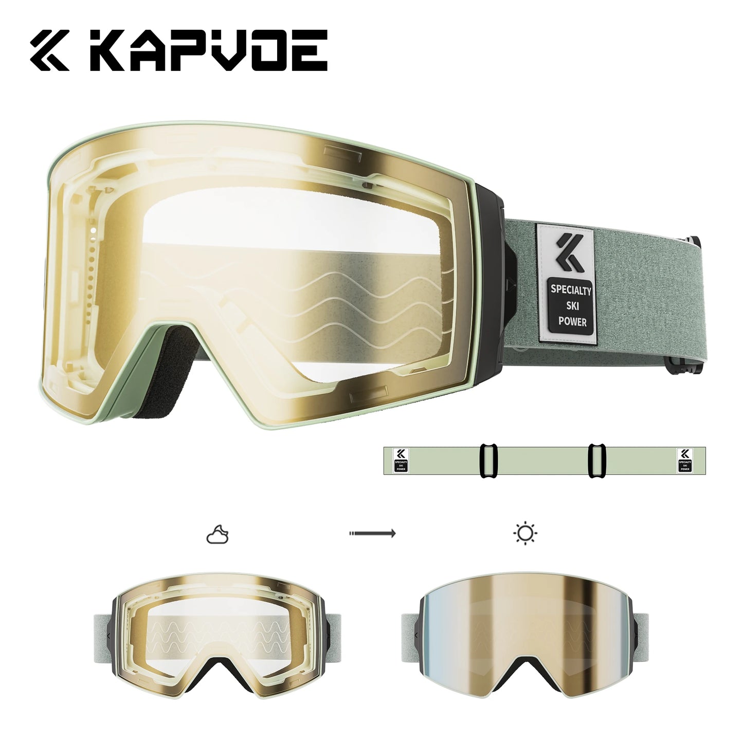 KAPVOE New Outdoor Photochromic Ski Goggles Winter Snow Sports for Unisex Snow Glasses UV400 Anti-fog Magnetic Snowboard Glasses