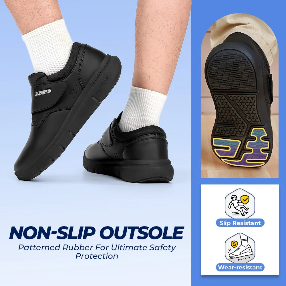 Extra Wide Men'S Diabetic Shoes Leather Walking Shoes For Elder Orthopedic Toes Swollen Feet Non-Slip With Arch Support