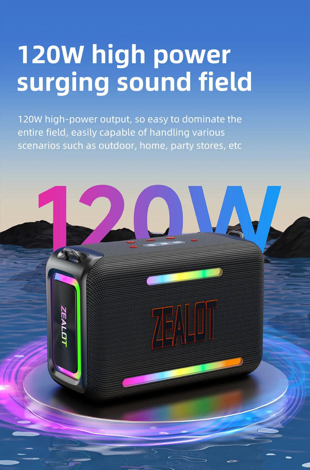 ZEALOT-S95 120W Waterproof Portable Loud Bluetooth Speaker, Wireless Outdoor Boombox SubwooferTriple Passive Radiators-Deep Bass