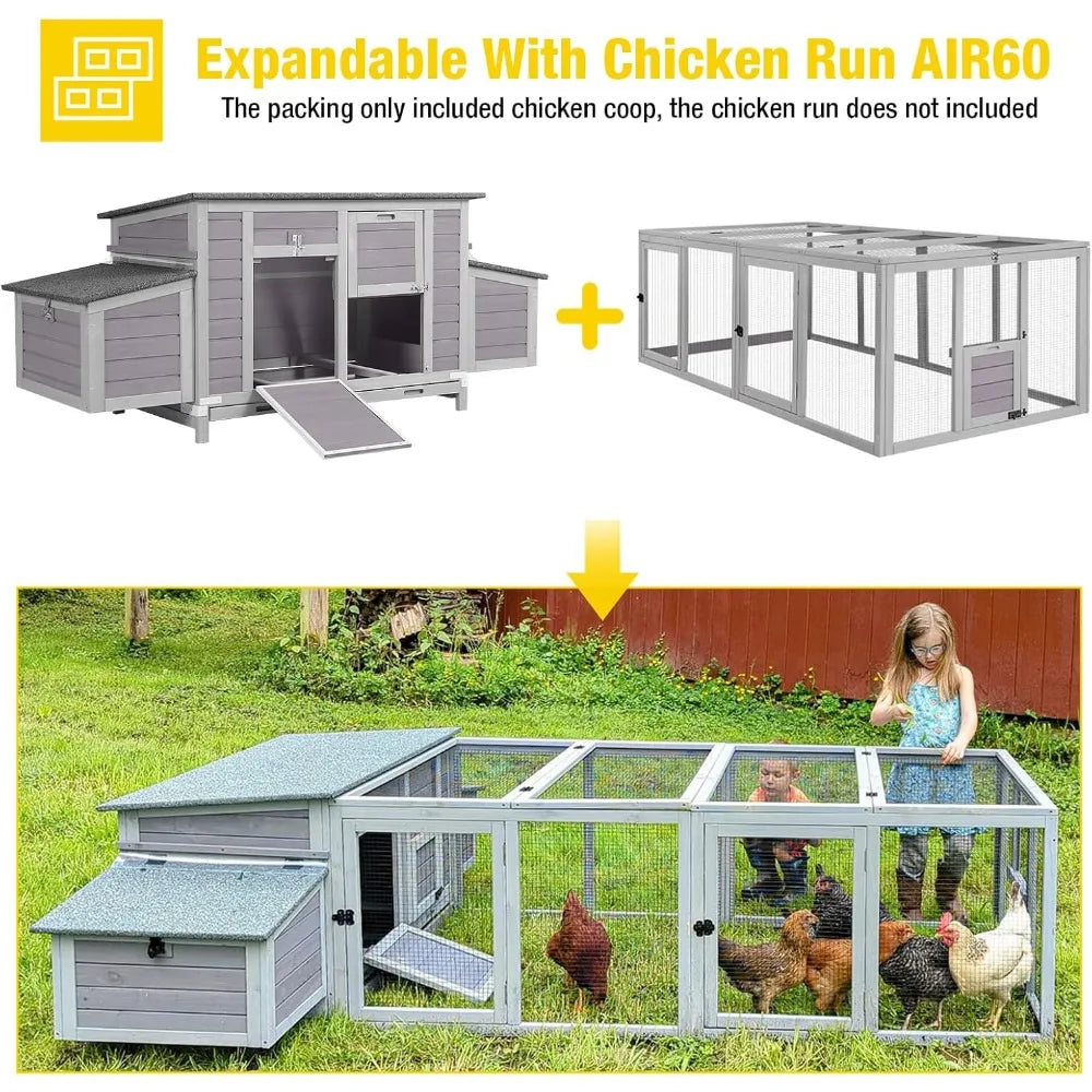 Chicken Coop 67.3" Large Duck House with 4 Nesting Boxes for 2-4 Chickens Outdoor Hen House Chicken Cage