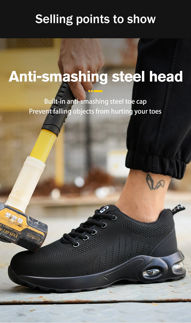 Fashionable breathable soft sole air cushion anti-smash and anti-puncture work shoes