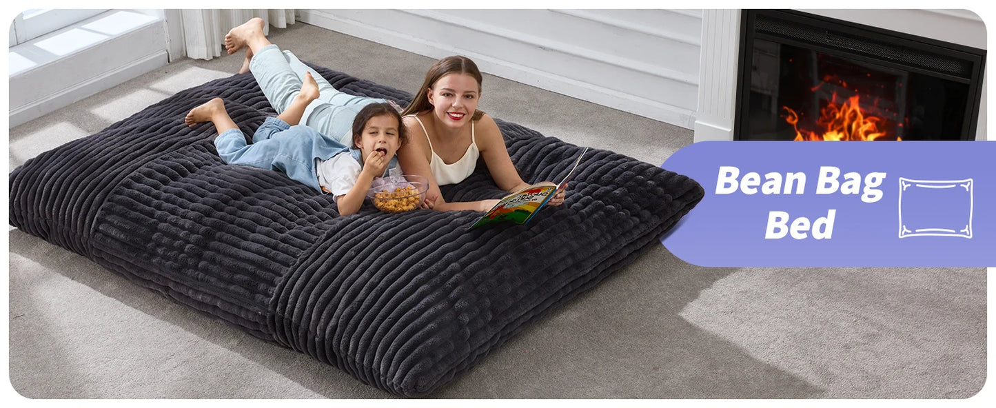 3 in 1 Bean Bag Chair Giant Bean Bag Chairs Convertible Bean Bag Floor Cushion with Machine Washable Cover, Beanbag Chairs