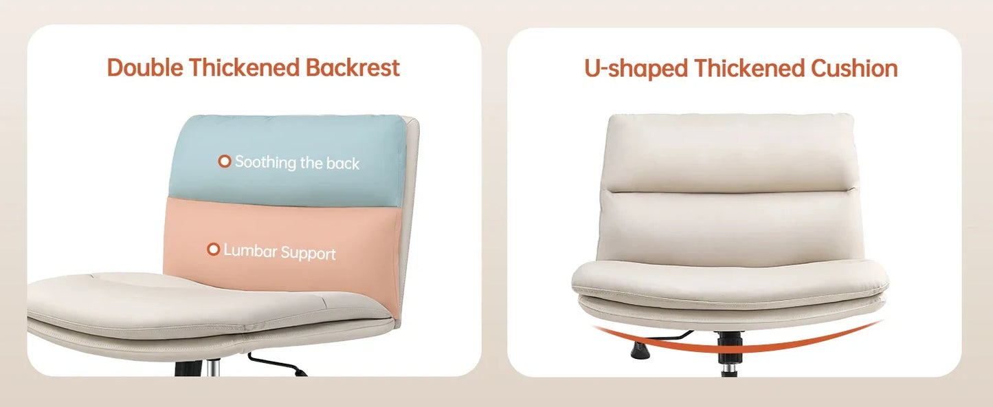 PU Upholstered Dressing Chair, Mid-back Ergonomic Home Office Computer Chair, Comfortable Adjustable Swivel Work Chair