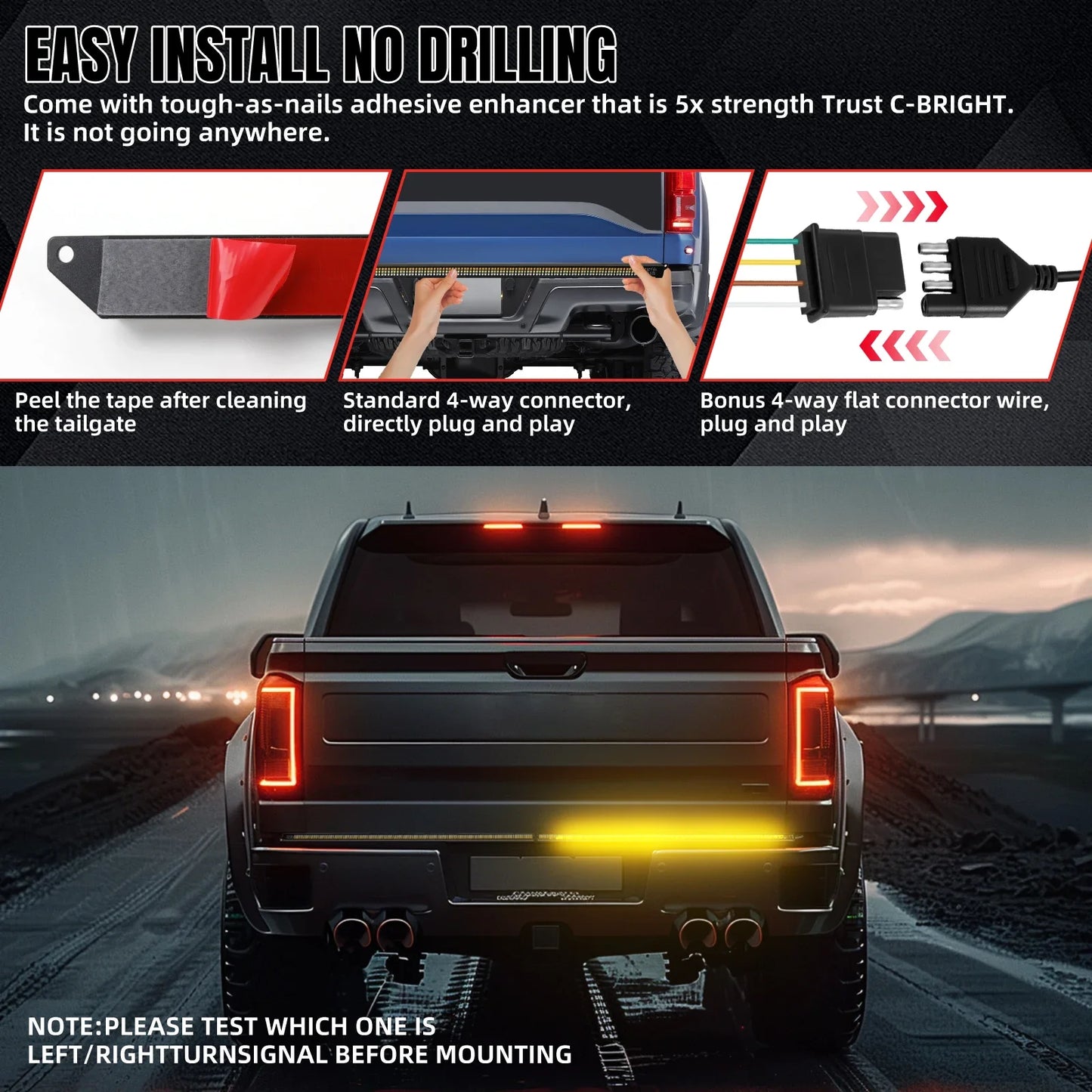 60" Tailgate LED Strip Bar Brake Turn Signal Tail Light LED Tailgate Light Bar Brake Backup Running Strip Led Lights