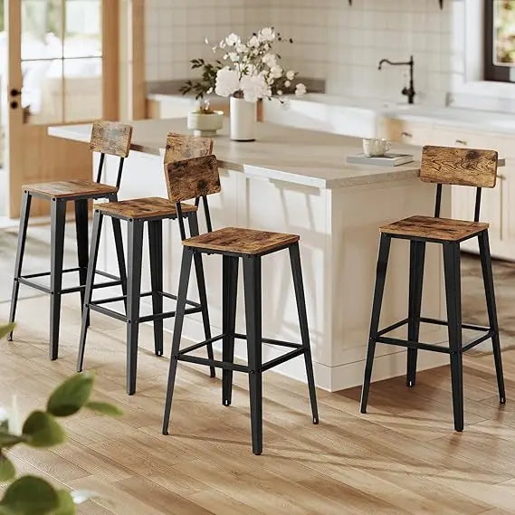 VASAGLE Set of 4 Bar Stools, Bar Height Stools, 29.1 Inches Tall Barstools with Back, Counter Bar Chairs for Kitchen Island, Ste
