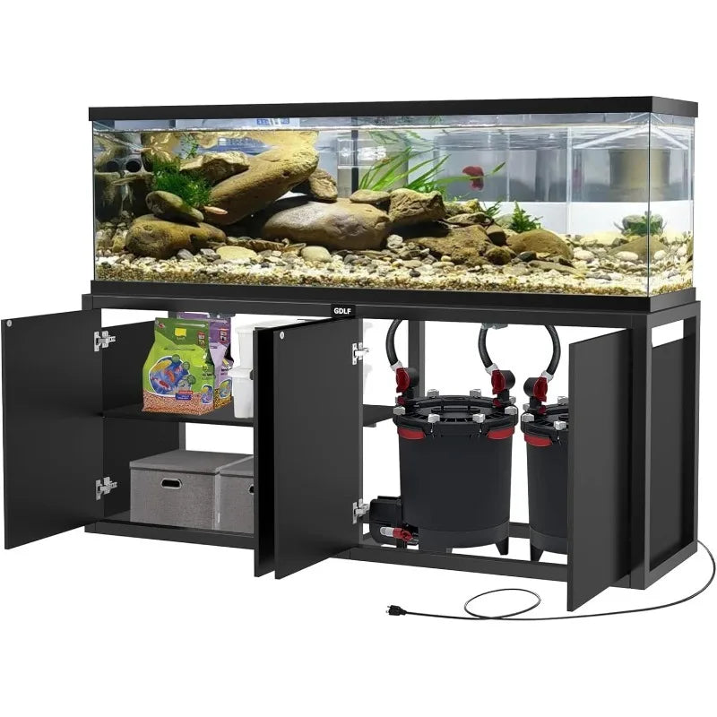 125-150 Gallon Fish Tank Stand, Heavy Duty Metal Aquarium Stand with Power Outlet and Cabinet for Fish Tank Filters and Acc