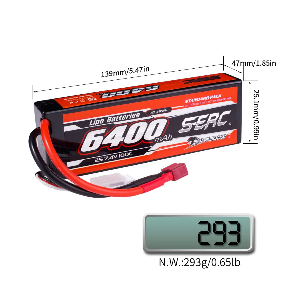 SUNPADOW 2S 3S 4S Lipo Battery for 6400mAh 7.4V 11.1 EC5 Plug 100C for RC Car Plane DJI Truck Tank Buggy Racing Boat Models 2pcs